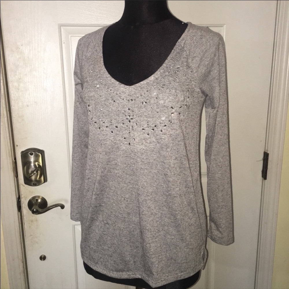 💥Juicy Counter heather grey vneck long sleeve top *5 for 25*
